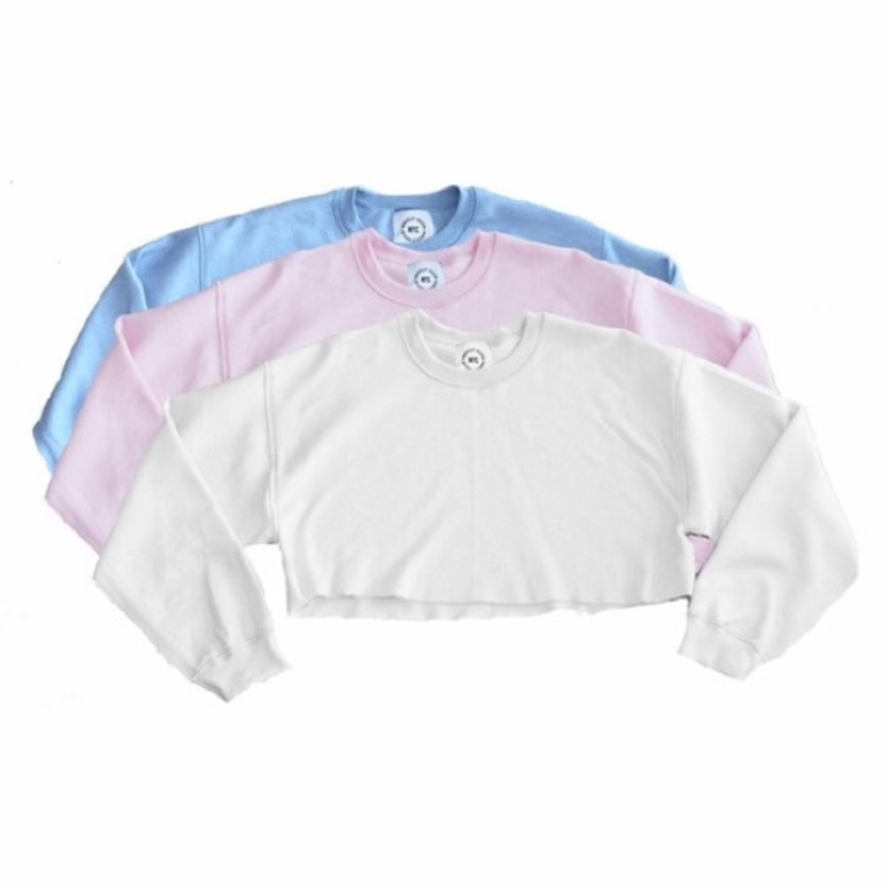 Danielle Guizio White Cropped Crewneck Sweater